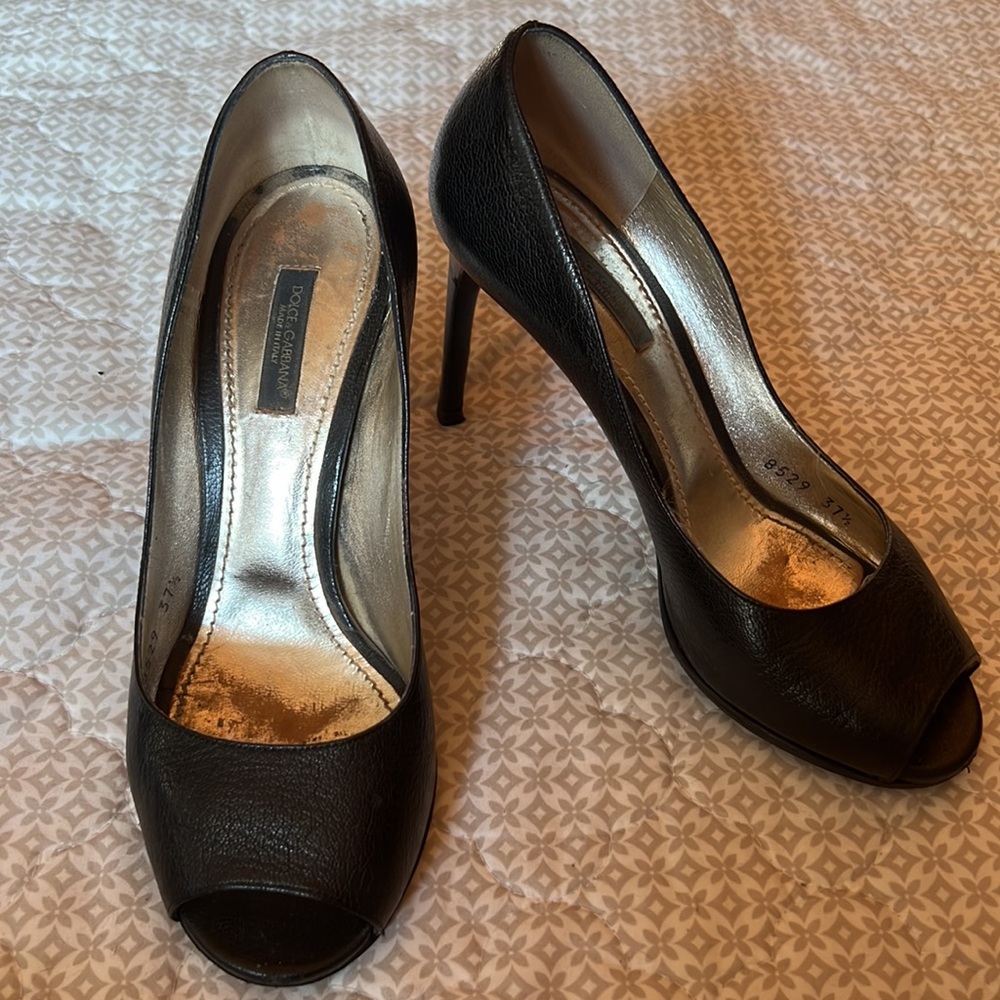 Dolce & Gabbana black leather heels open toe